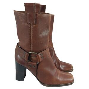 MICHAEL KORS! PECAN BROWN GENUINE LEATHER HARNESS SIDE, CHUNKY BOOTS! SZ 6M